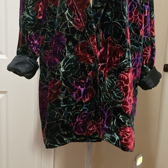VTG Three Flags Velvet Floral Blazer Jacket Womens 10 Oversized Dark Romantic - Picture 4 of 9